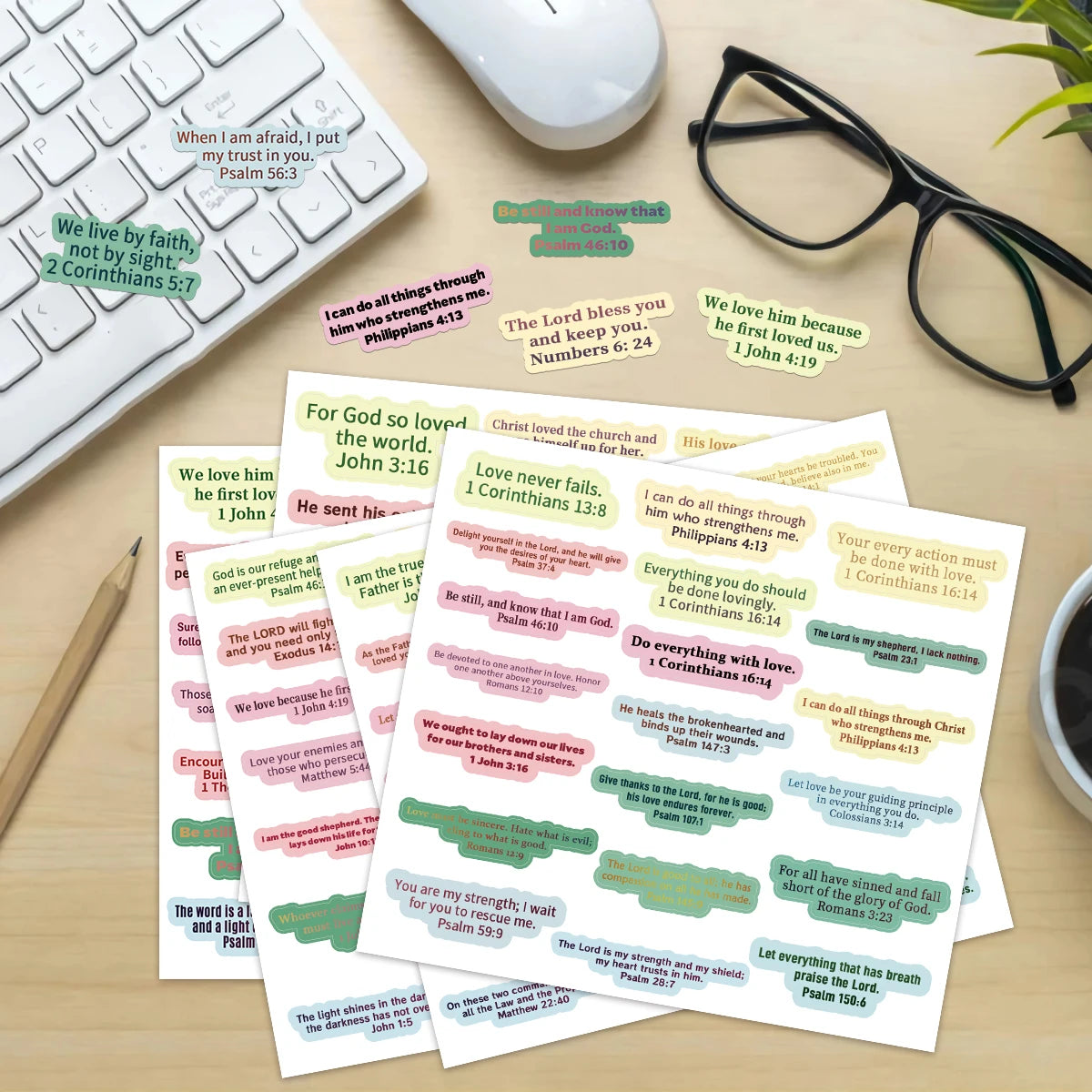 100 Colorful Bible Verse Stickers | Inspirational Christian Scripture Stickers