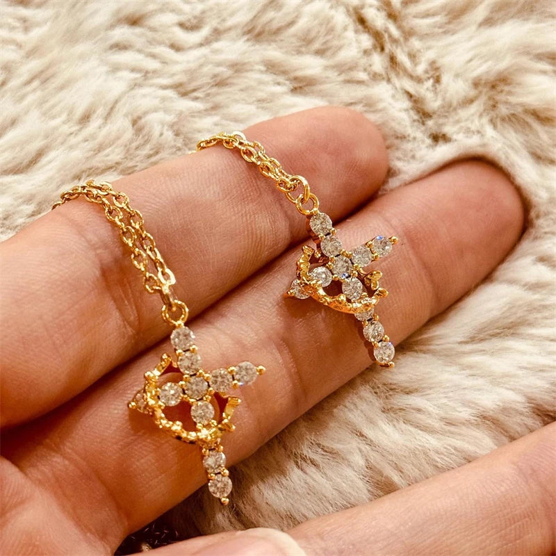 Rotatable Crown Cross Necklace – Christian Faith Pendant
