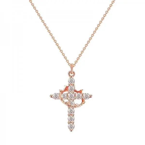 Rotatable Crown Cross Necklace – Christian Faith Pendant