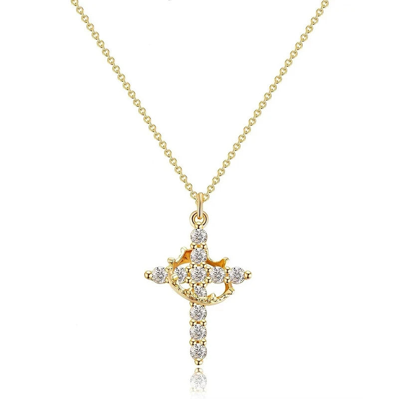 Rotatable Crown Cross Necklace – Christian Faith Pendant