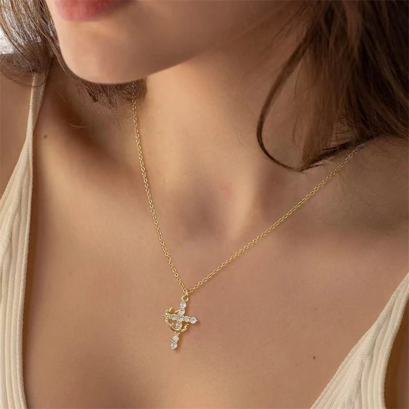 Rotatable Crown Cross Necklace – Christian Faith Pendant